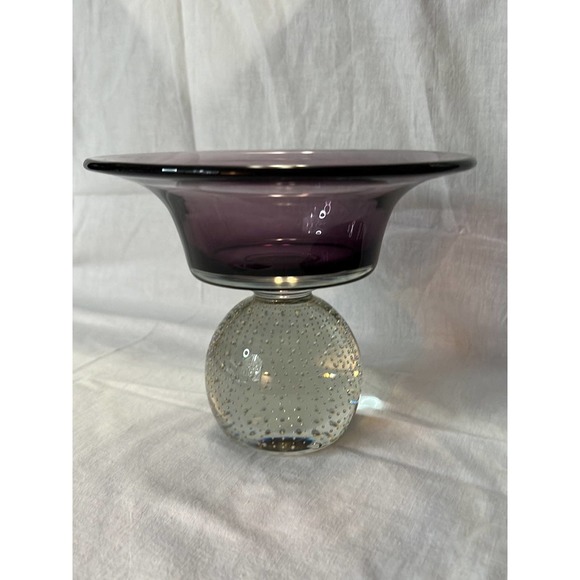 Vintage Rare Carl Erickson Controlled Bubble Glass Amethyst Purple Compote Vase - Picture 1 of 6